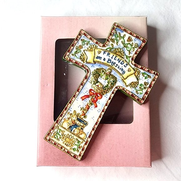 Shelly Rasche Roman Inc 7” Porcelain “Friends are a Blessing” Cross 2005 w/Box - Picture 4 of 4